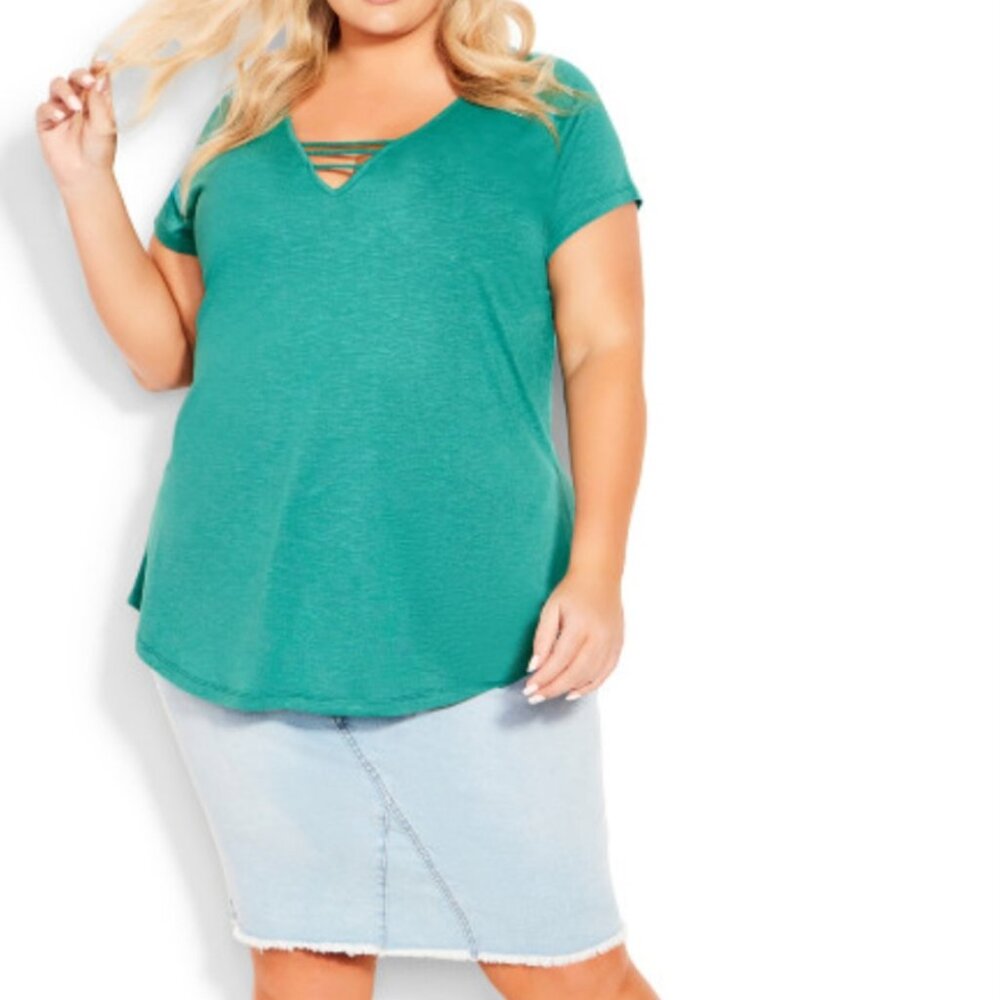 3 Bar V-Neck Top- Jade